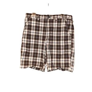 Sonoma Mens Plaid Shorts 34 Brown Blue White Cotton Casual Flat Front Preppy